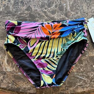 Gottex Vibrant Striped Ruched Swim bottom in Black, Pink, Blue & Yellow
